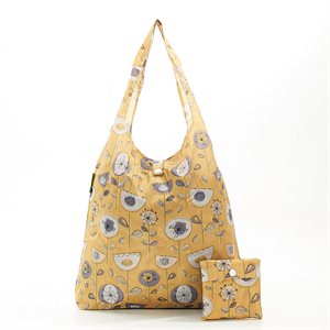 mustard 1950s flowers shopping bag