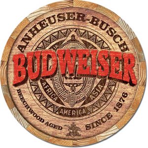 Budweiser barrel end metal sign