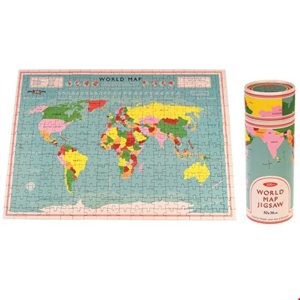 world map puzzle in a tube