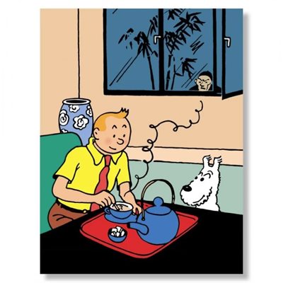 Affiche Tintin buvant son the 60x80cm#